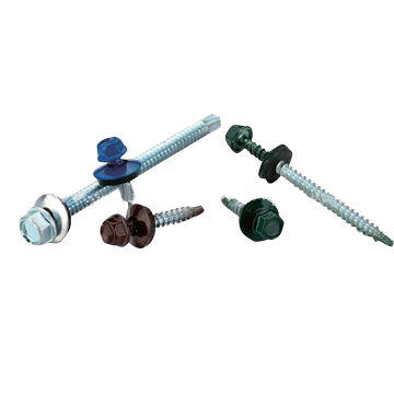 Hex head self roofing screws with EPDM washer in zinc-plated or painted